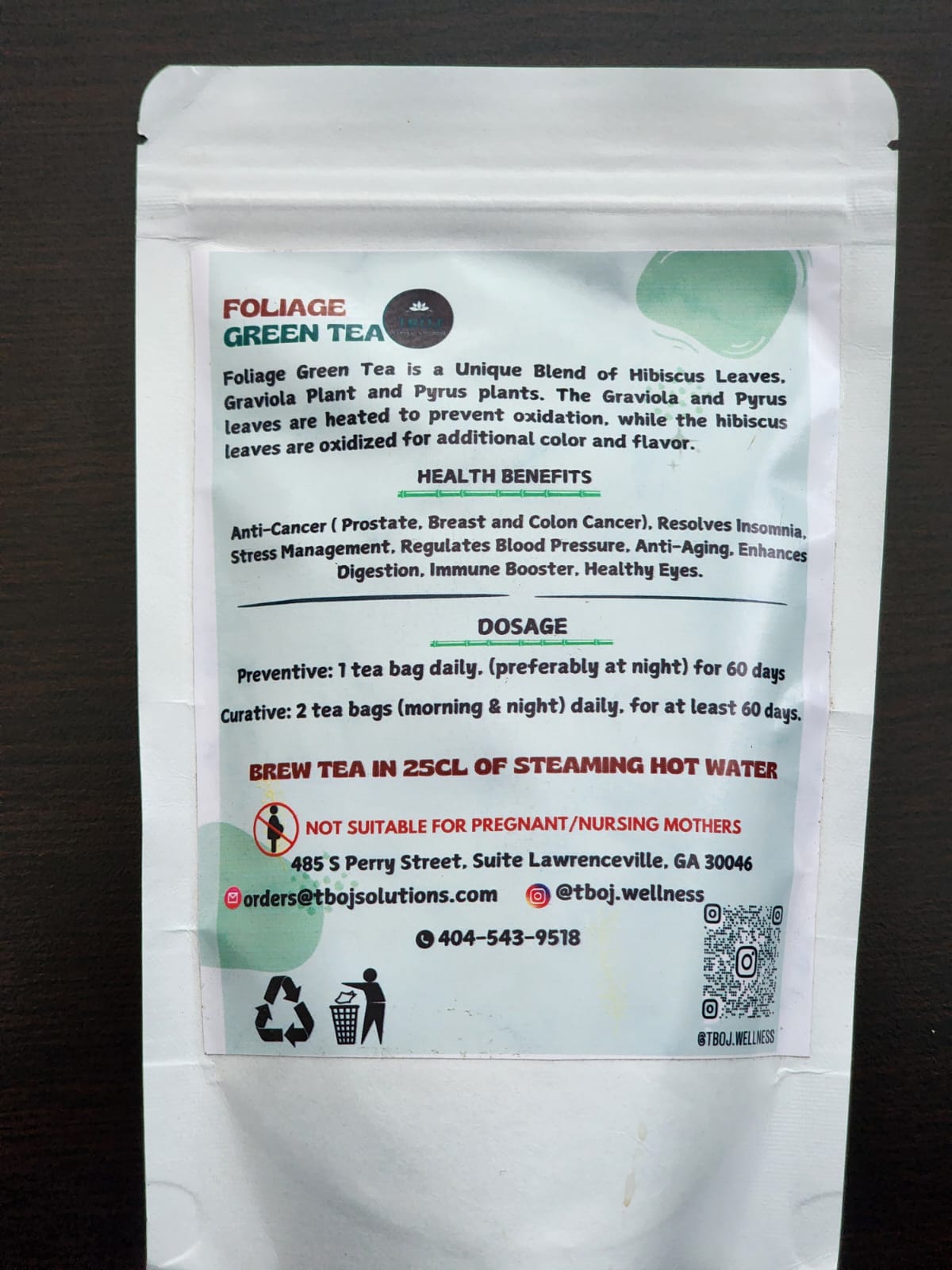 TBOJ FOLIAGE 100% Natural Herbal Green Tea prevents and cures Prostate Cancer, Breast Cancer, Colon Cancer and other health conditions .
